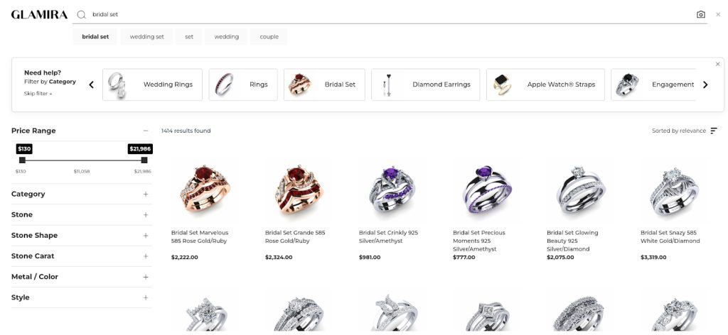 product listing page design